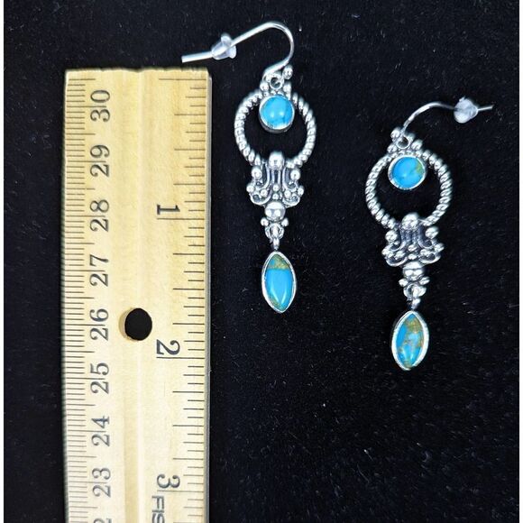 Beautiful Vintage Style Silver and Turquoise Dangle Earrings - Picture 4 of 4
